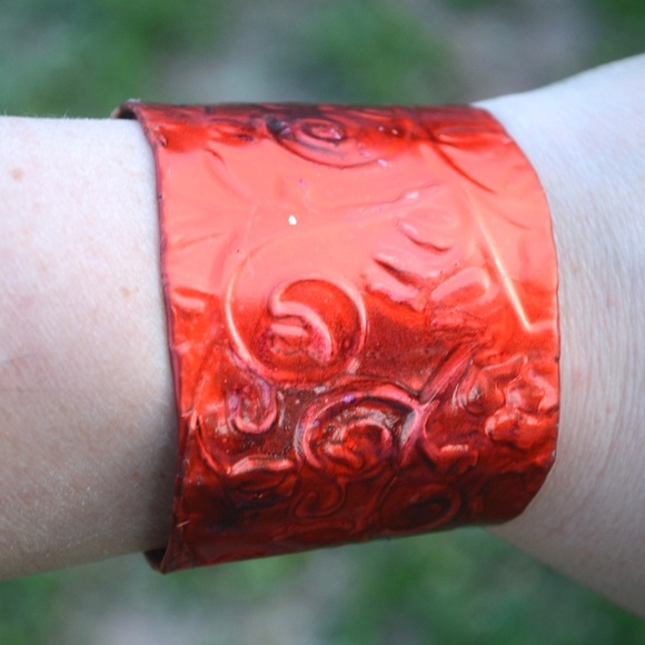 Handmade Solid Copper Cuff Bracelet Candy Apple Red Patina  Boho, Rustic Gift - Picture 5 of 8